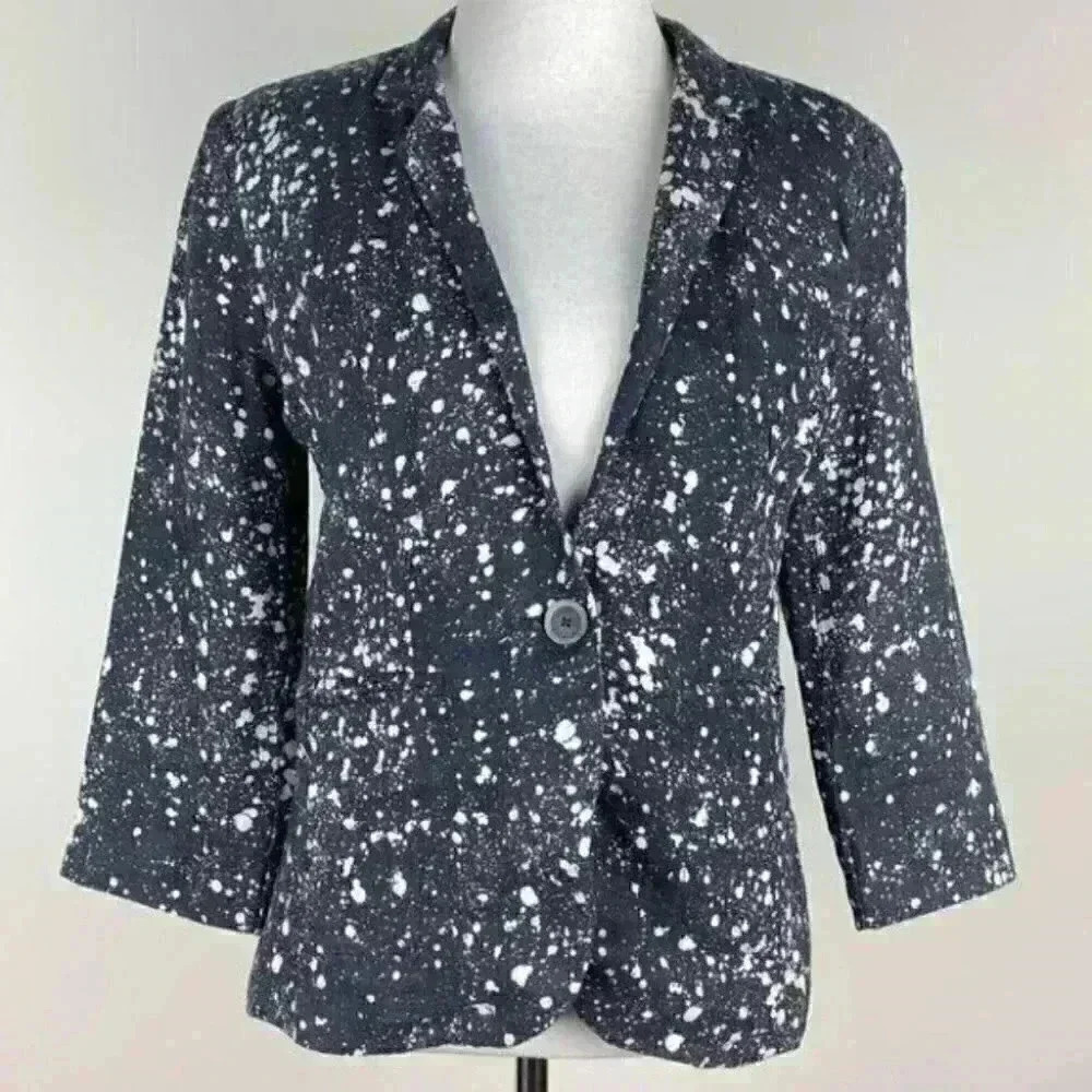 Calvin Klein blazer 4 blue white 100% linen bleach washed pattern acid washed